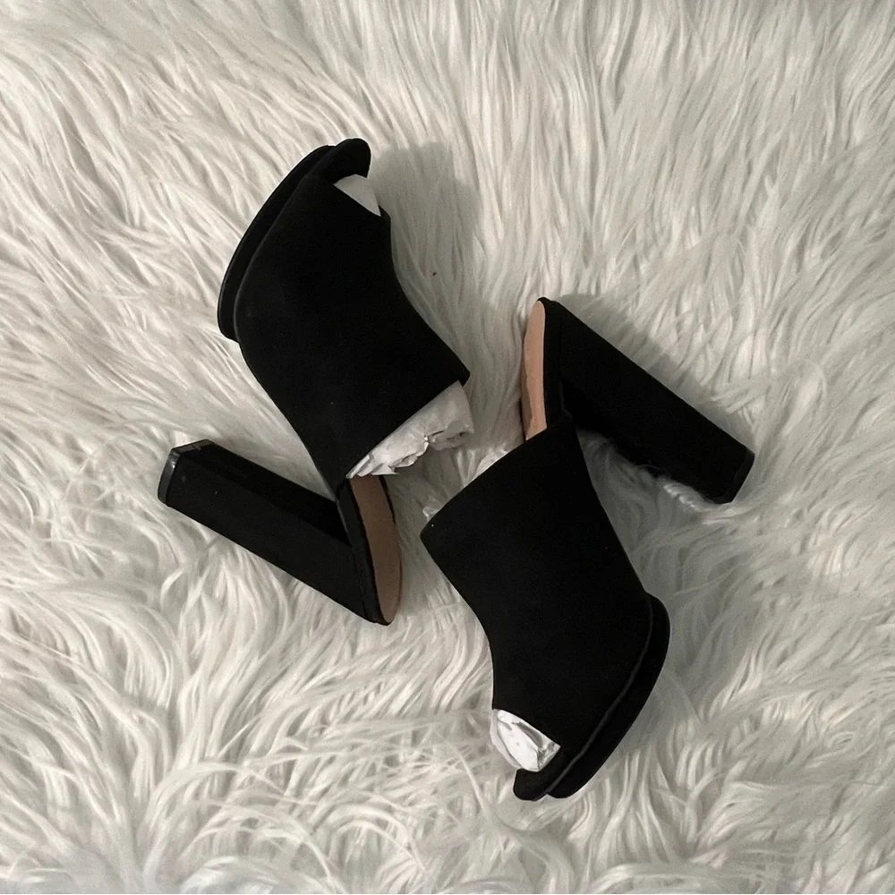 Wild Diva Black Suede High Block Heel Wedge Mule